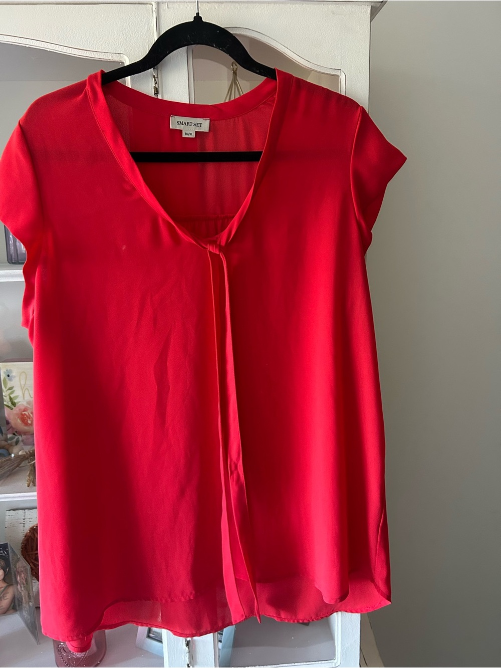 Smart Set Bright Red Cap-Sleeve Tie-Front Blouse